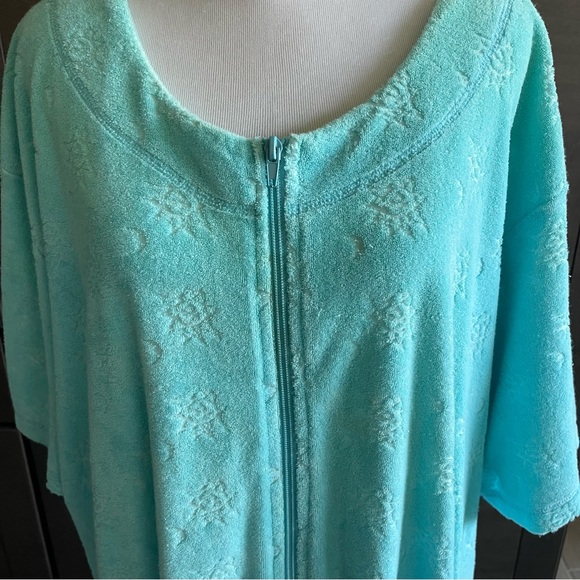 Stan Herman Aqua Blue Terry Cloth Short Sleeve Housecoat Zip Robe Pockets Sz 2X - Picture 10 of 10